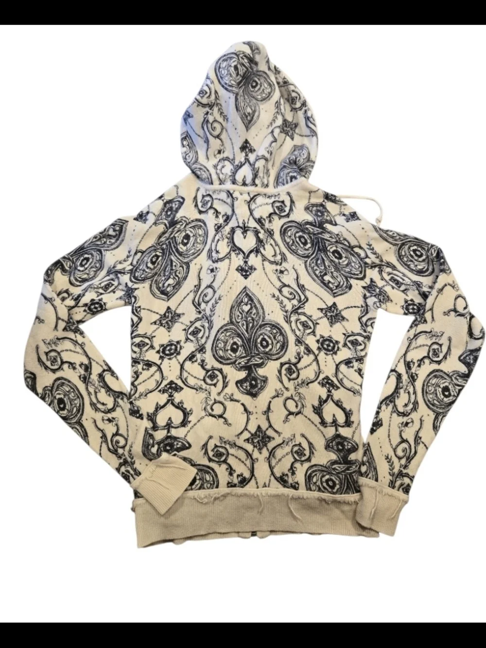 L.A.M.B Gwen Stefani cashmere cream & black distressed hoodie in size S - Picture 3 of 6